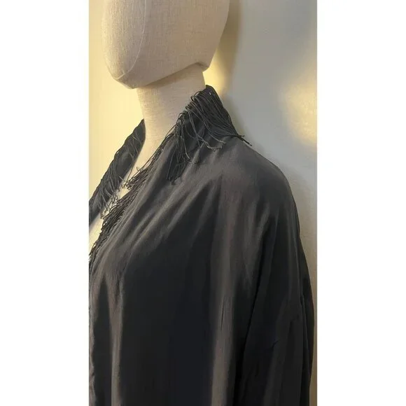 RARE!  WINTER KATE BLACK VINTAGE SILK FRINGE BOHO STEVIE KIMONO JACKET - Picture 4 of 9